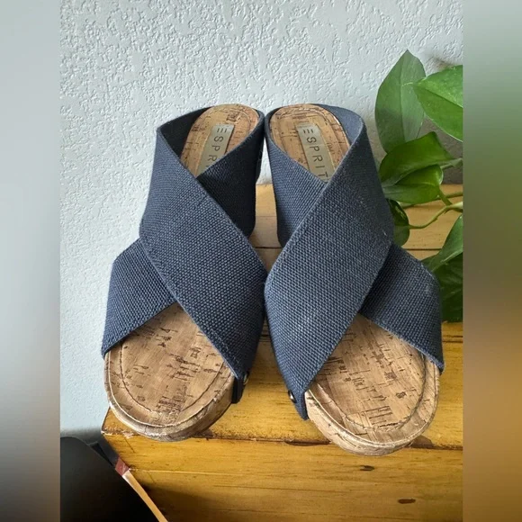 Esprit Dark Blue Wedge Studded Sandals - Picture 2 of 10